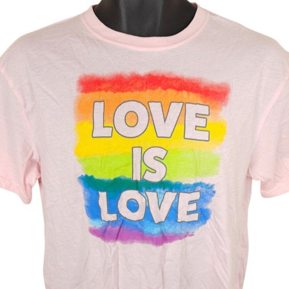 Love Is Love Crop Top T Shirt Womens Size Medium Pink Pride LGBTA+ Rainbow